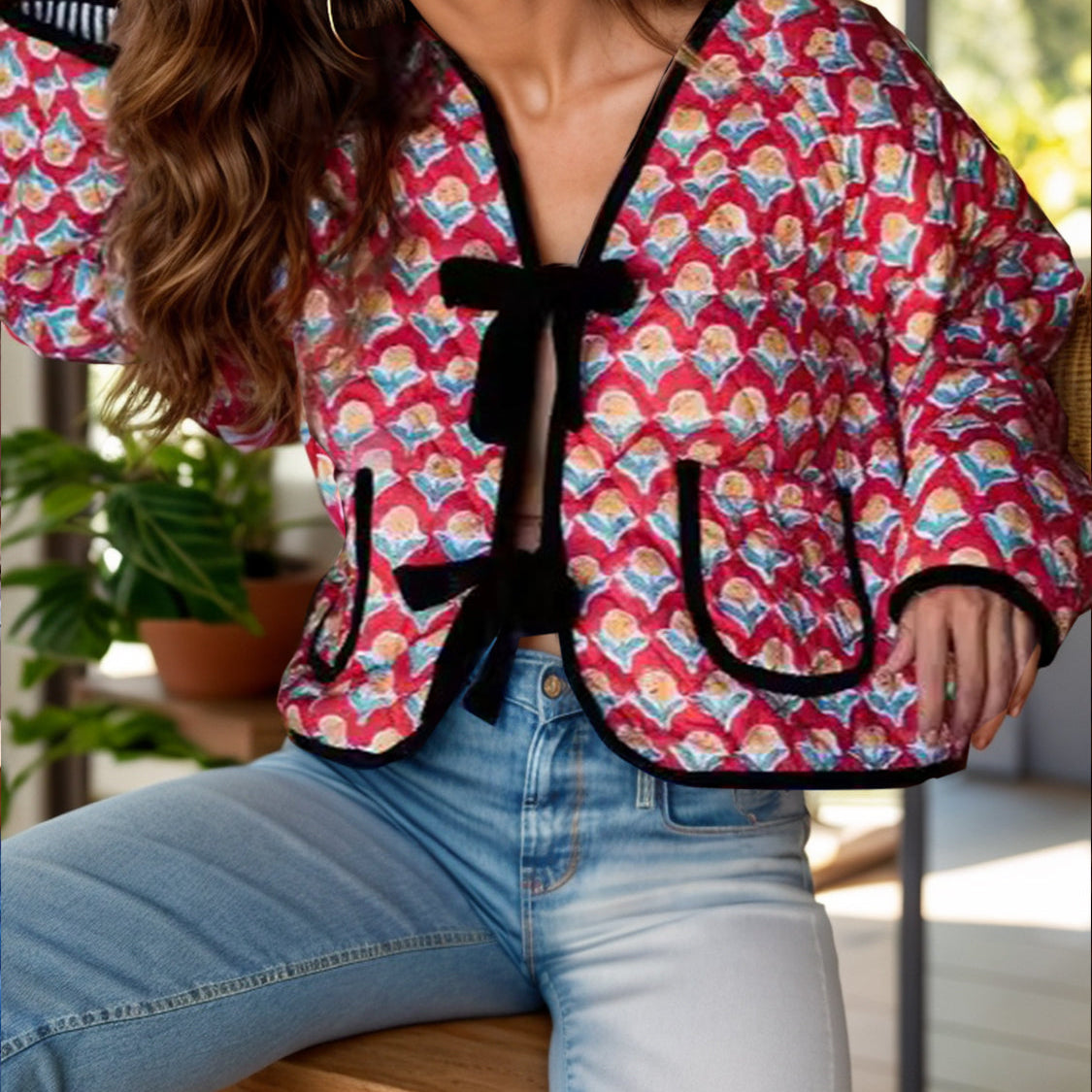 Bow Tie Printed Lightweight Jacket - Styl B / S