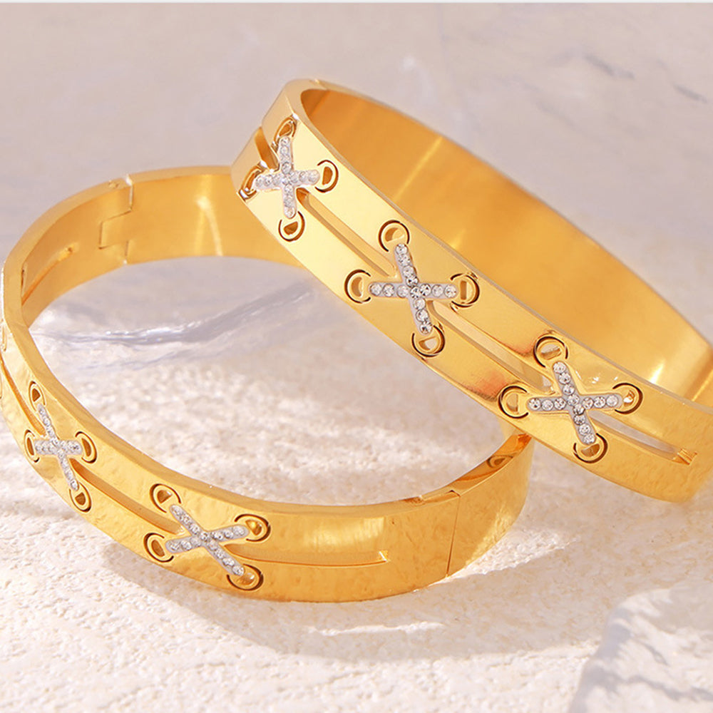 18K Gold-Plated Czech Diamond Bracelet - Gold / One Size