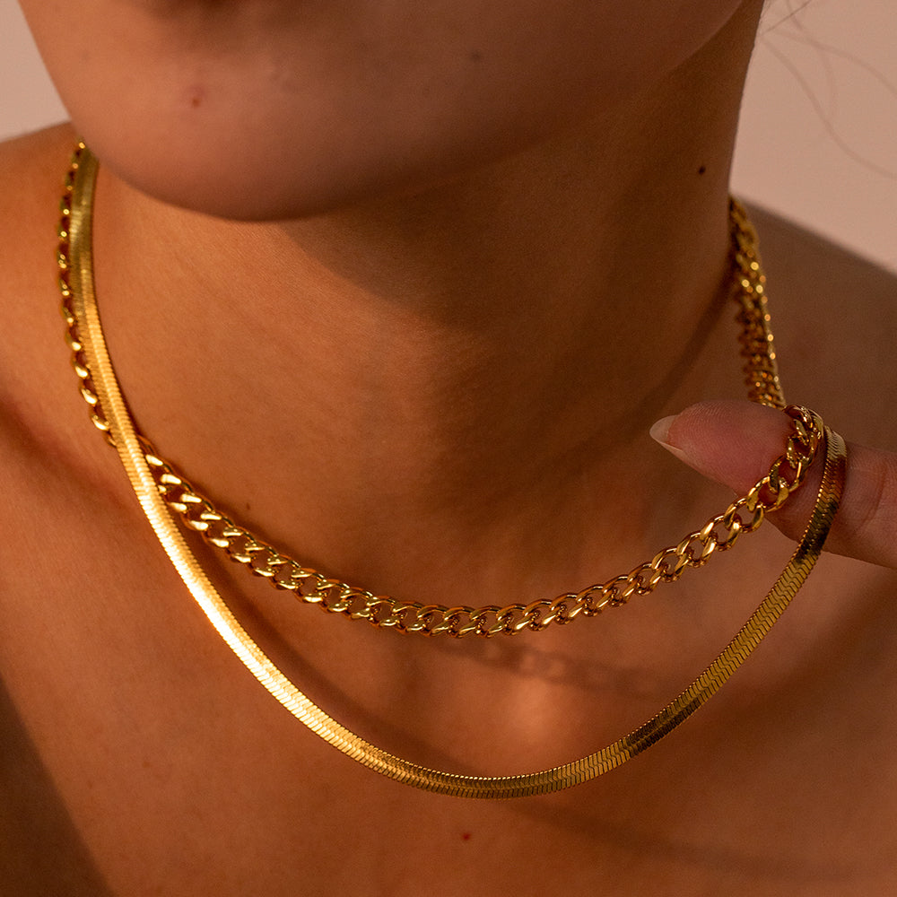 18K Gold-Plated Double Layered Necklace - Gold / One Size