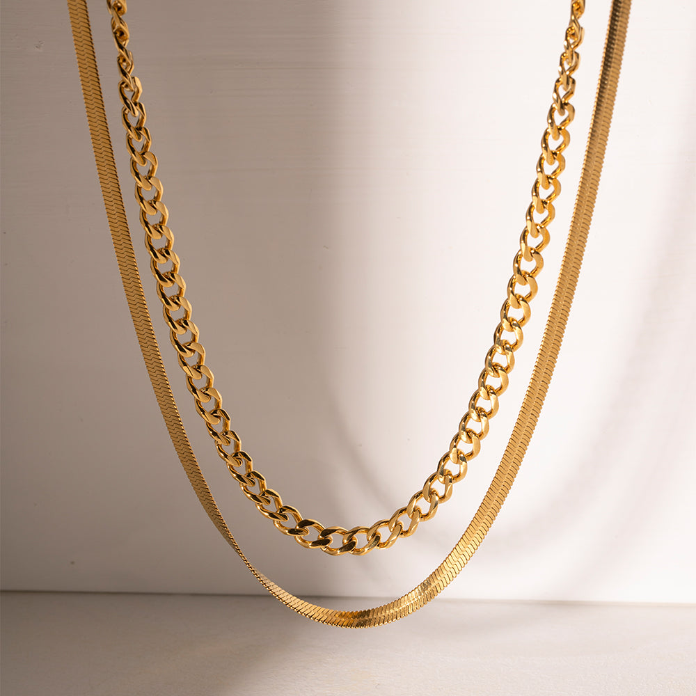 18K Gold-Plated Double Layered Necklace - Gold / One Size