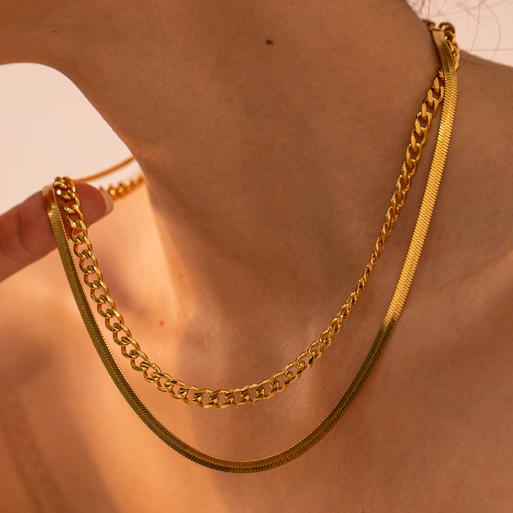 18K Gold-Plated Double Layered Necklace - Gold / One Size