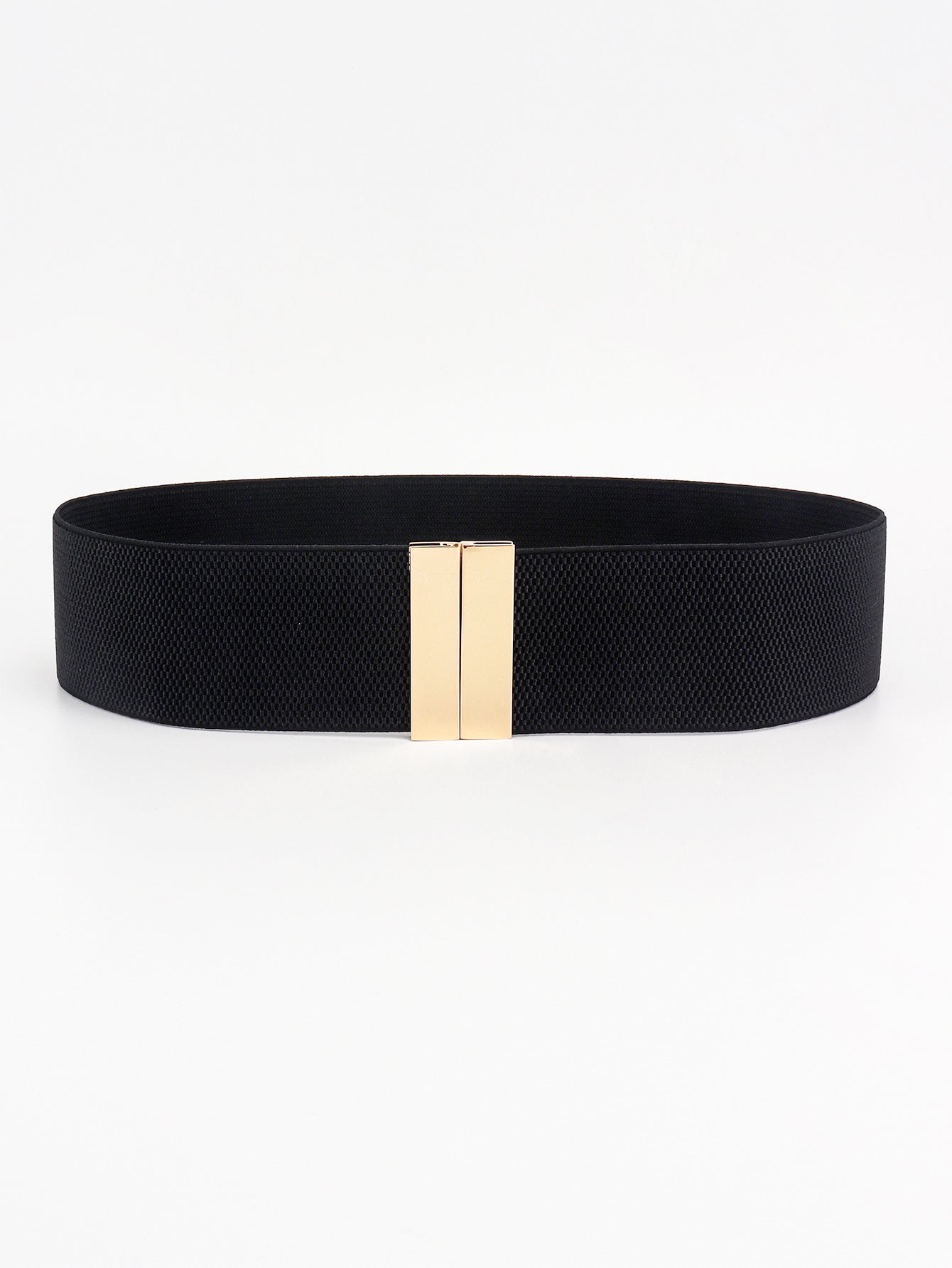 Alloy Buckle Elastic Belt - Black/Gold / One Size