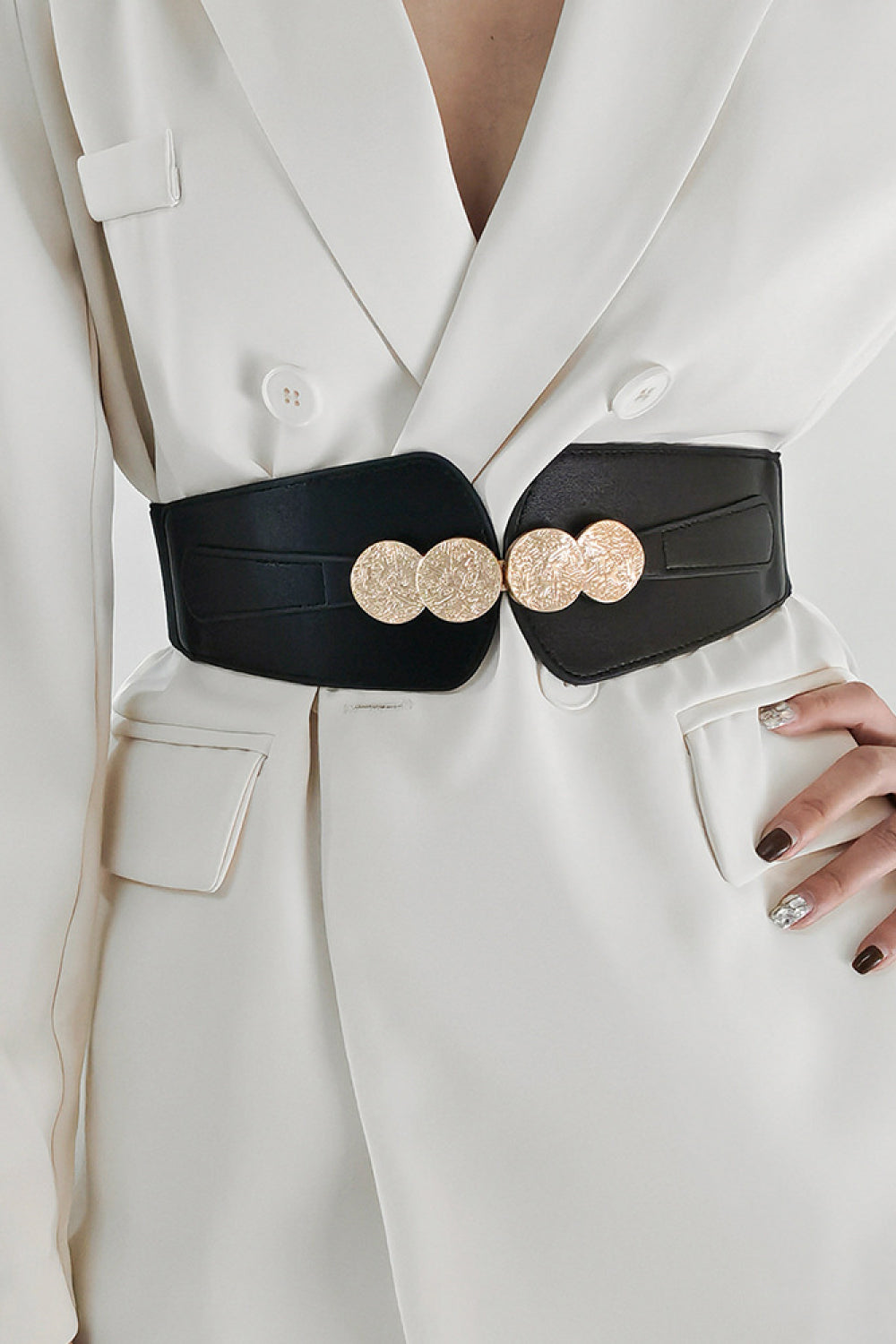 Alloy Buckle Elastic Belt - Black / One Size