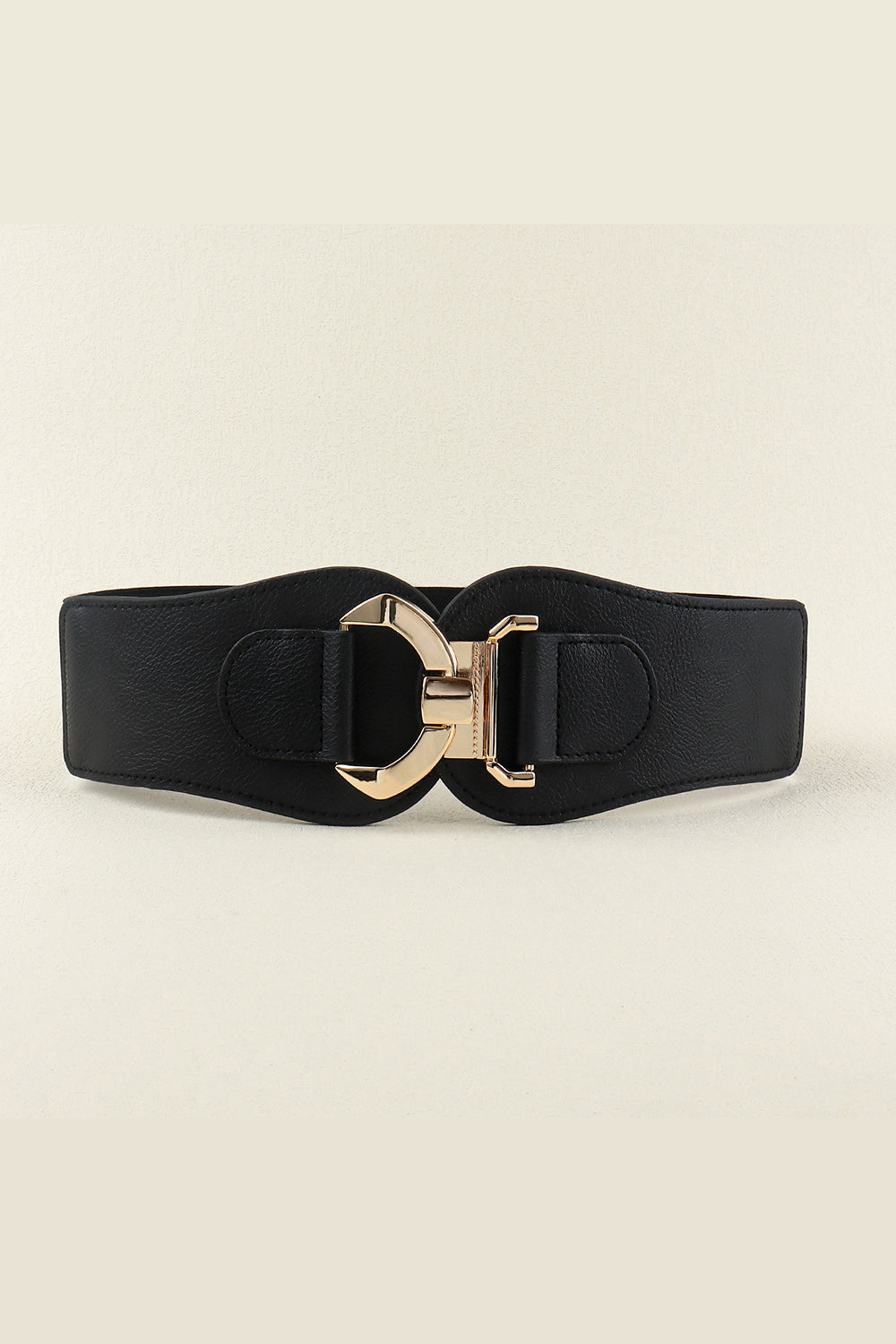 Alloy Buckle Elastic Belt - Black / One Size