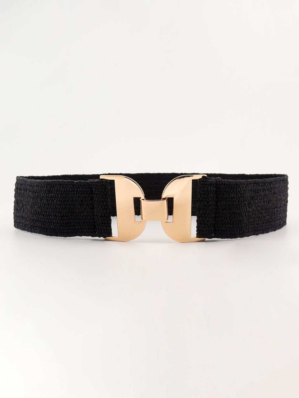 Alloy Buckle Elastic Belt - Black / One Size
