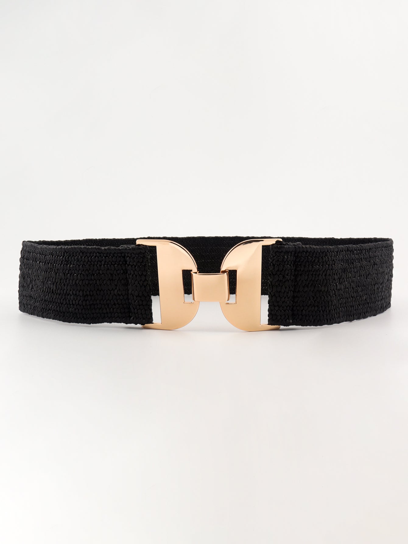 Alloy Buckle Elastic Belt - Black / One Size