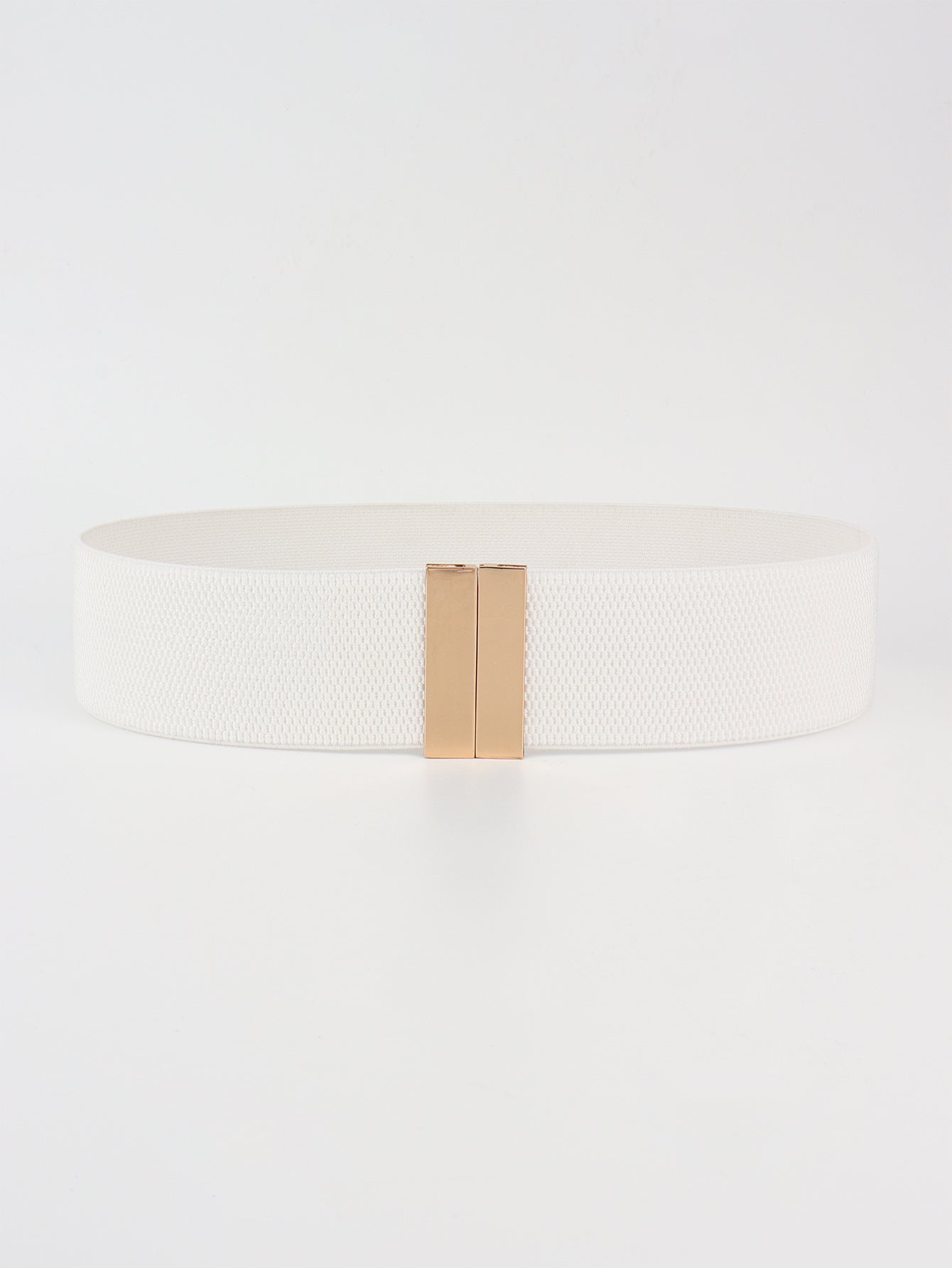 Alloy Buckle Elastic Belt - White/Gold / One Size