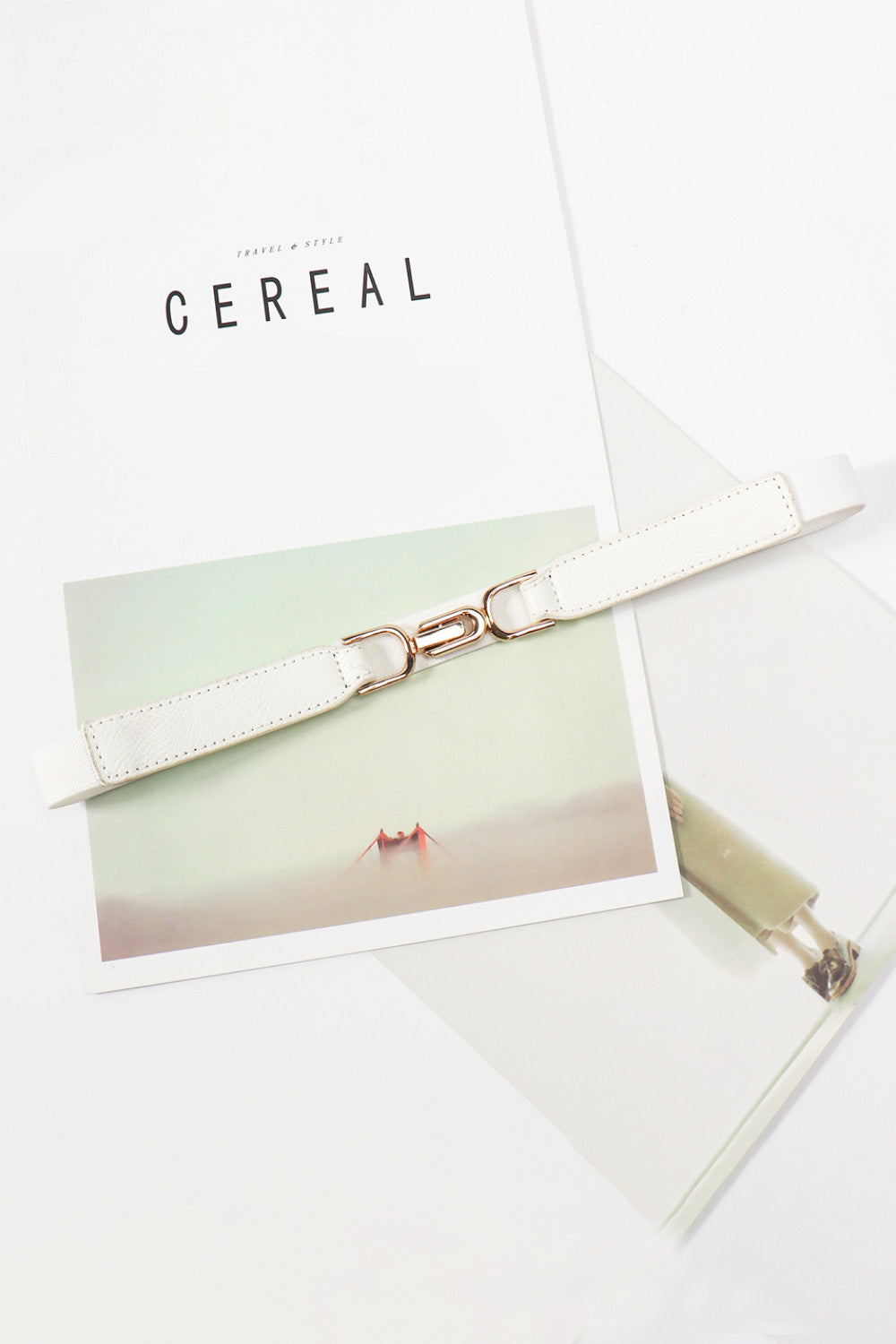 Alloy Buckle Elastic Belt - White / One Size