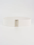 Alloy Buckle Elastic Belt - White/Silver / One Size