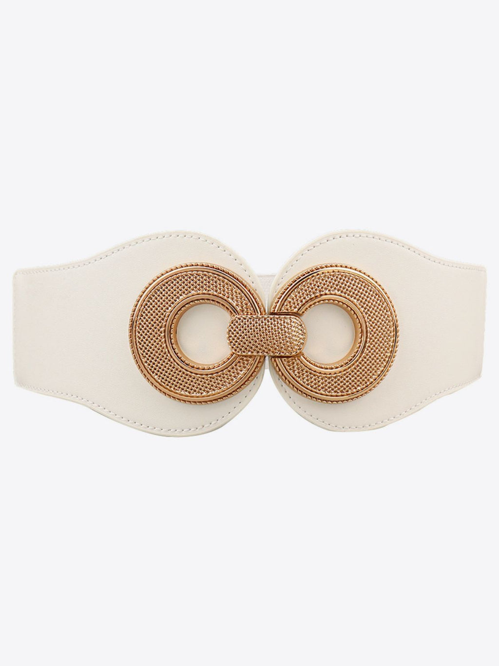 Alloy Buckle Elastic PU Belt - White / One Size