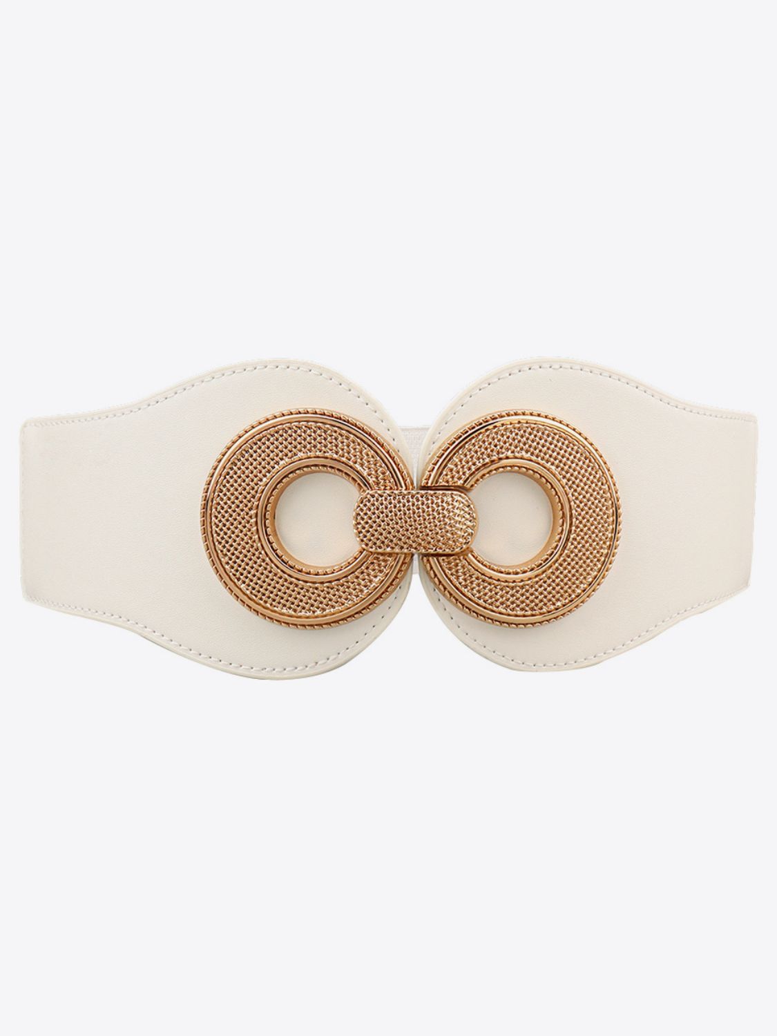 Alloy Buckle Elastic PU Belt - White / One Size