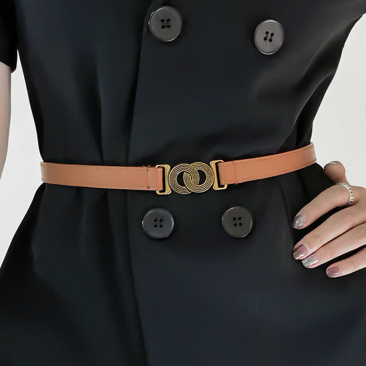 Alloy Buckle PU Belt - Brown / One Size