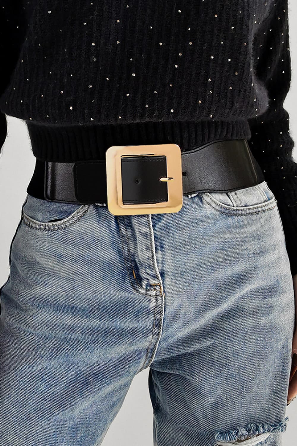 Alloy Buckle PU Leather Belt - Black / One Size