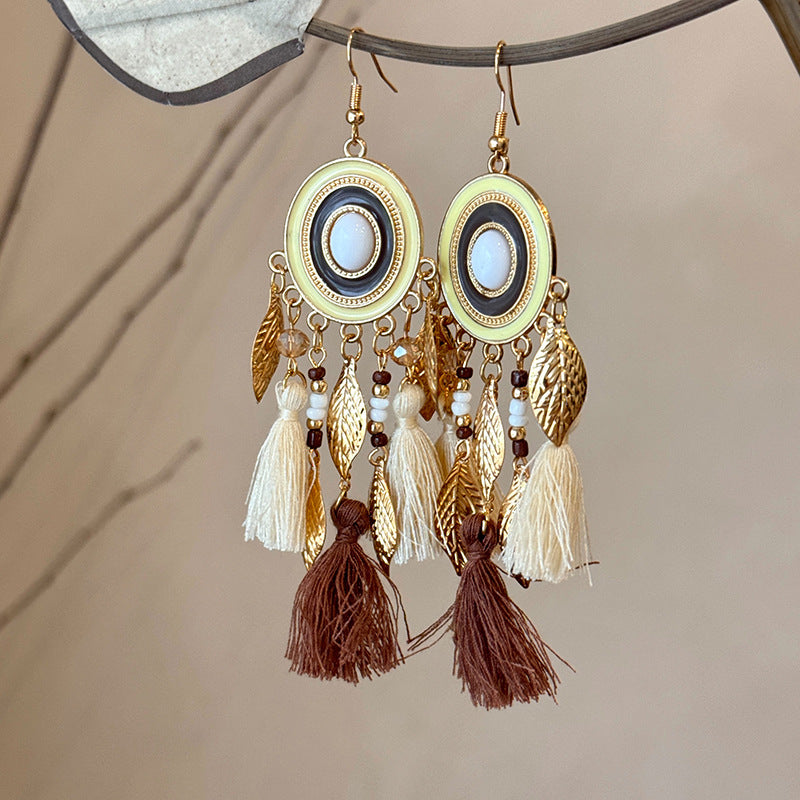 Alloy Rice Bead Dangle Earrings - Brown / One Size