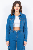 American Bazi Laced Back Cropped Denim Jacket - Blue / S