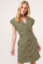 And The Why Button Up Sleeveless Dress - Olive / S