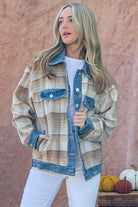 And The Why Full Size Washed Denim Detail Brushed Plaid Jacket - Multi / S