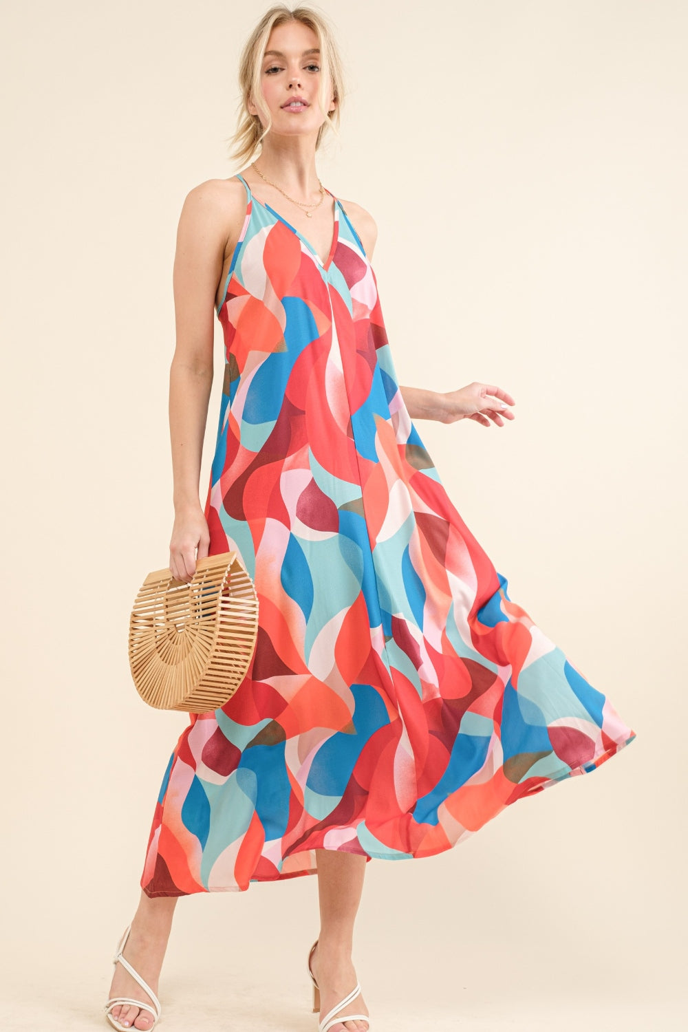 And the Why Printed Crisscross Back Cami Dress - Blue Multi / S