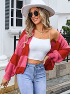 Angel Wings Striped Open Front Dropped Shoulder Cardigan - Deep Red / S