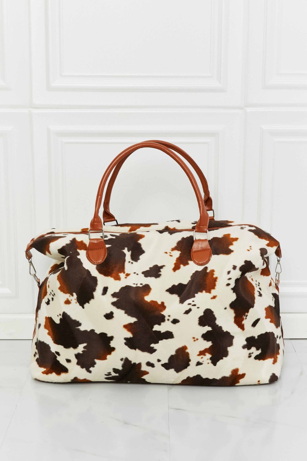 Animal Print Plush Weekender Bag - Brown / One Size