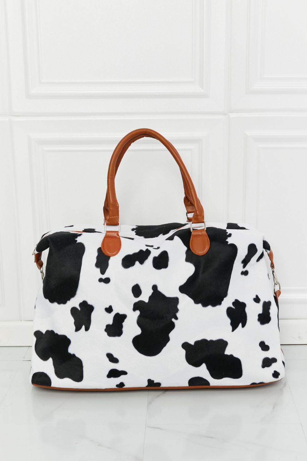 Animal Print Plush Weekender Bag - Cow / One Size