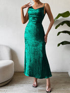 Asymmetric Neck Sleeveless Midi Dress - Dark Green / S