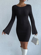 Backless Round Neck Long Sleeve Sweater Dress