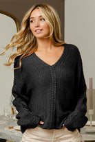 BiBi V-Neck Cable Knit Sweater - Black / S