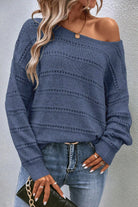 Boat Neck Dropped Shoulder Sweater - French Blue / S