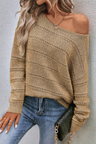 Boat Neck Dropped Shoulder Sweater - Tan / S