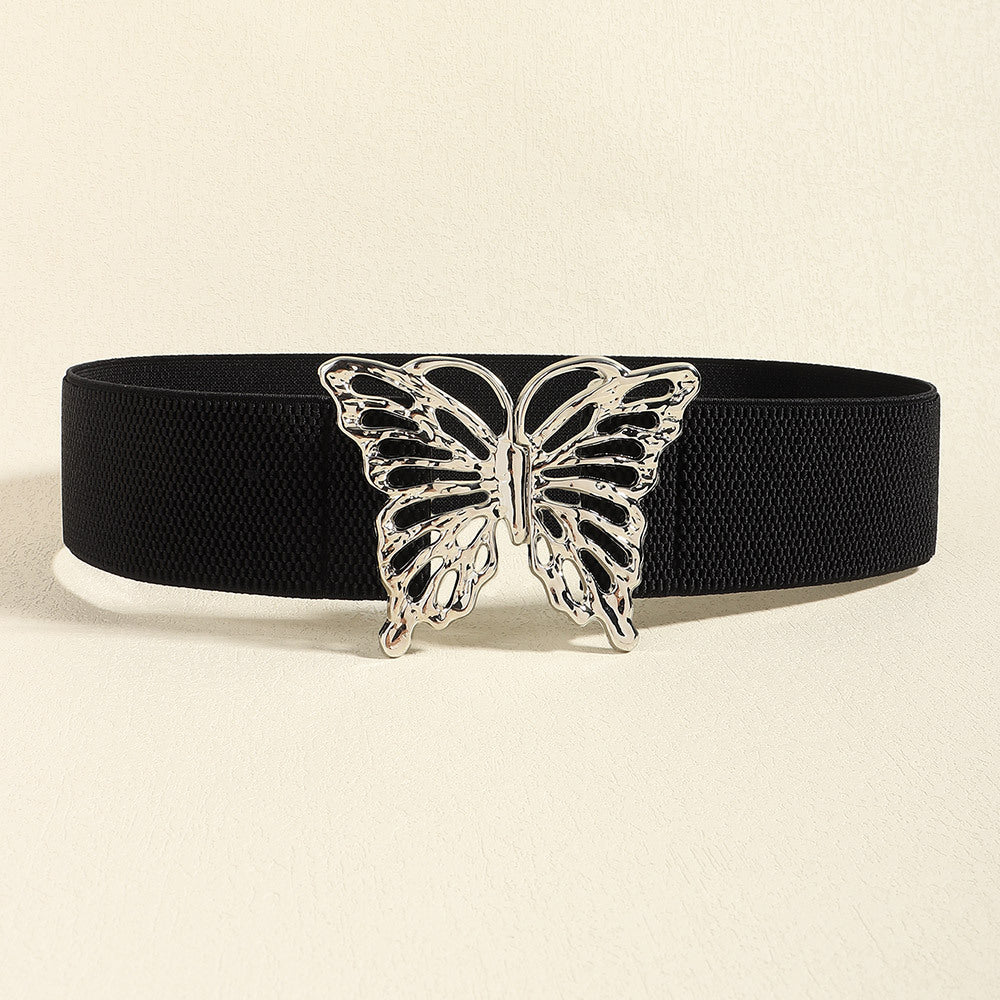 Butterfly Alloy Buckle Elastic Belt - Black / One Size