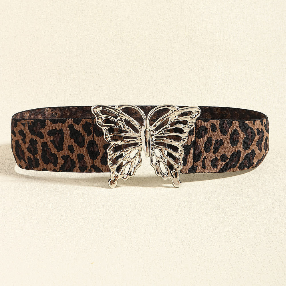 Butterfly Alloy Buckle Elastic Belt - Leopard / One Size