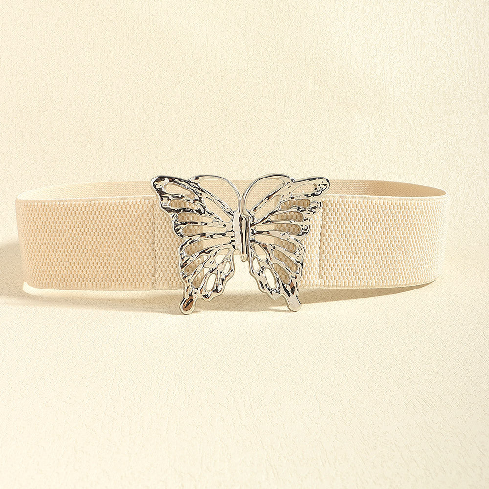 Butterfly Alloy Buckle Elastic Belt - Light Yellow / One Size