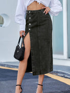 Button Down Denim Skirt - Black / XS