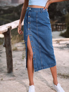 Button Down Denim Skirt - French Blue / XS