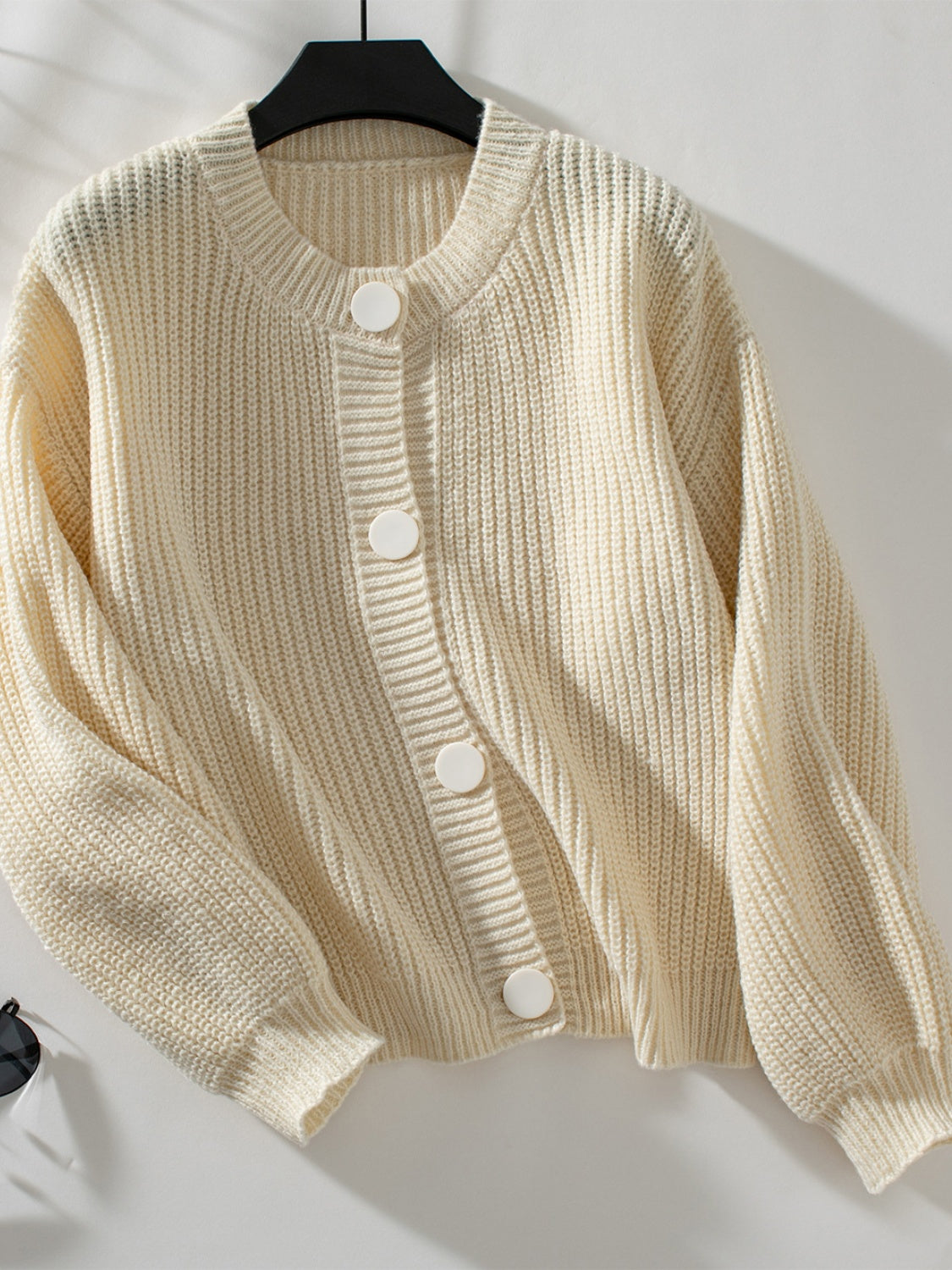 Button Down Long Sleeve Cardigan - Cream / S