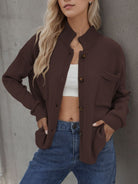 Button Up Long Sleeve Cardigan - Coffee Brown / S