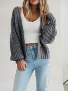 Button Up Long Sleeve Cardigan - Dark Gray / S