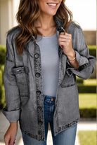 Button Up Long Sleeve Denim Jacket - Dark / S