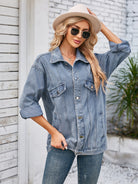 Button Up Long Sleeve Denim Jacket - Dusty Blue / S