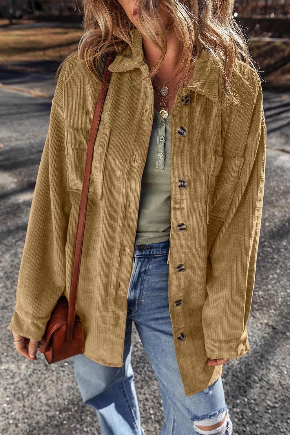Button Up Long Sleeve Jacket - Camel / S