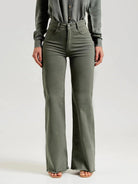 Buttoned Raw Hem Jeans with Pockets - Sage / S