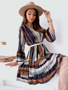 Buttoned Striped Long Sleeve Mini Dress