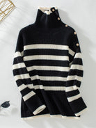 Buttoned Striped Long Sleeve Sweater - Black / S