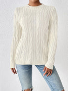 Cable-Knit Round Neck Sweater - Ivory / S