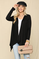 Celeste Full Size Open Front Knit Cardigan - Black / S