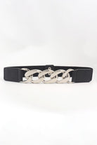 Chain Detail Elastic Belt - Black/Silver / One Size