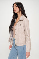 Coalition LA Button Down Cargo Vegan Leather Shacket - Cream / S