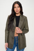 Coalition LA Single-Breasted Vegan Leather Blazer - Olive Brown / S