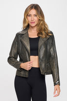 Coalition LA Studded Classic Moto Faux Leather Jacket - Brown / S